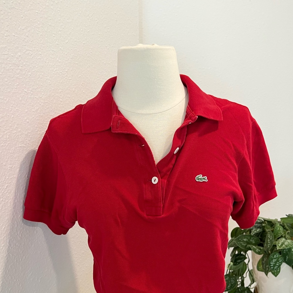 Lacoste Ladies Red Slim-Fit Piqué Polo Size Small